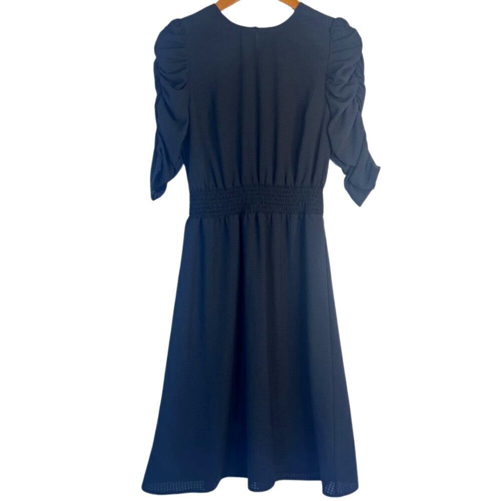 Who What Wear Black Fit & Flare Dress Ruched‎ 1/2 Sleeves Smocked Waist Size XS